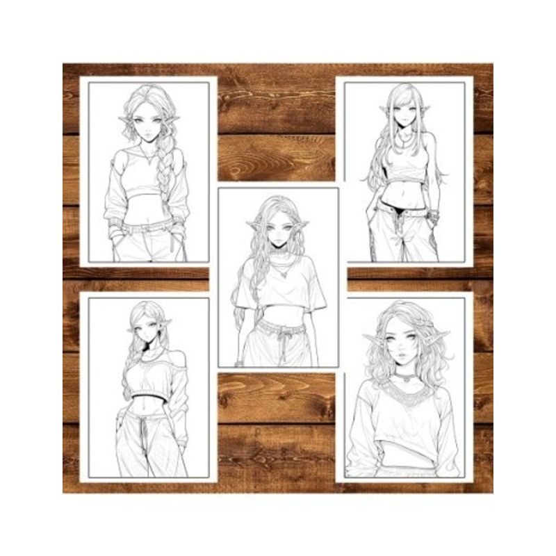 Carti si Birotica - Carti - Carti pentru copii - Carti de colorat - Carte de colorat pentru adulti, 50 de ilustratii Anime Modern Elves, 106 pagini, A5 - Infinity.ro