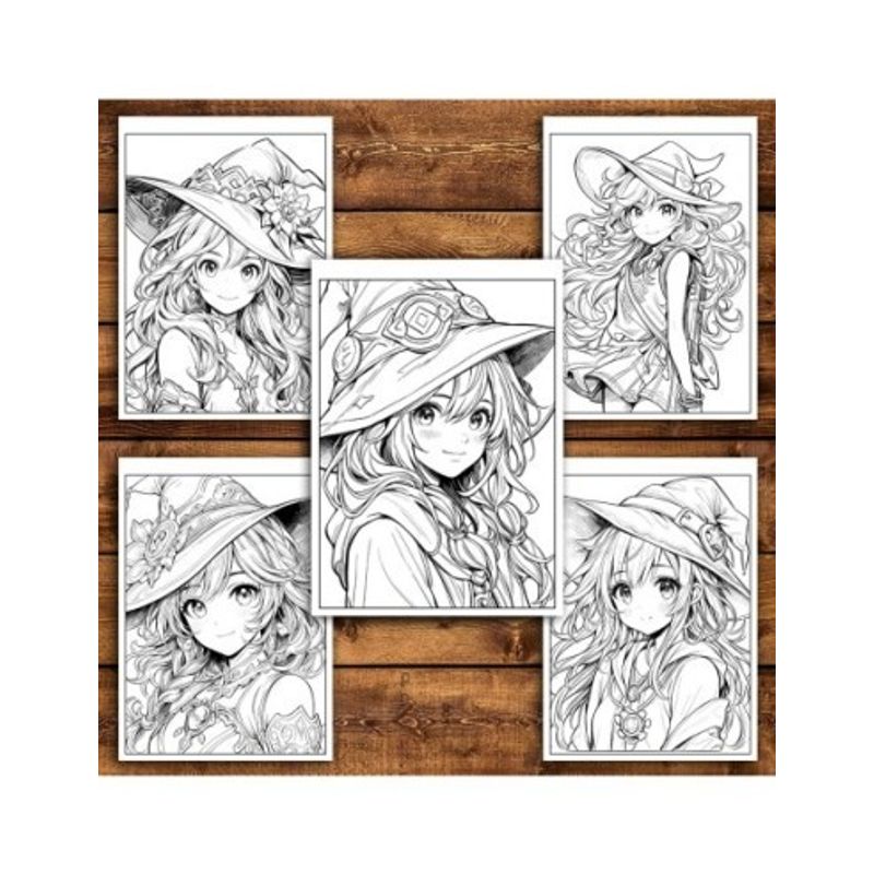 Carti si Birotica - Carti - Carti pentru copii - Carti de colorat - Carte de colorat pentru adulti, 50 de ilustratii Anime Witches, 106 pagini, A5 - Infinity.ro