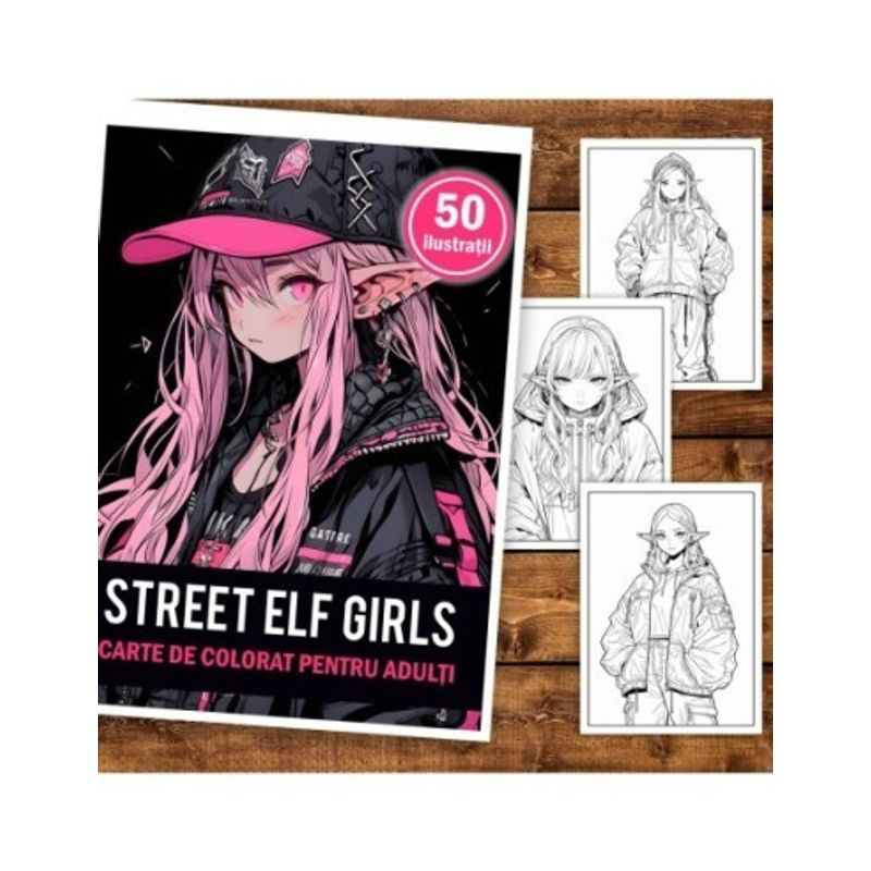 Carti si Birotica - Carti - Carti pentru copii - Carti de colorat - Carte de colorat pentru adulti, 50 de ilustratii Anime Street Elves, 106 pagini, A5 - Infinity.ro