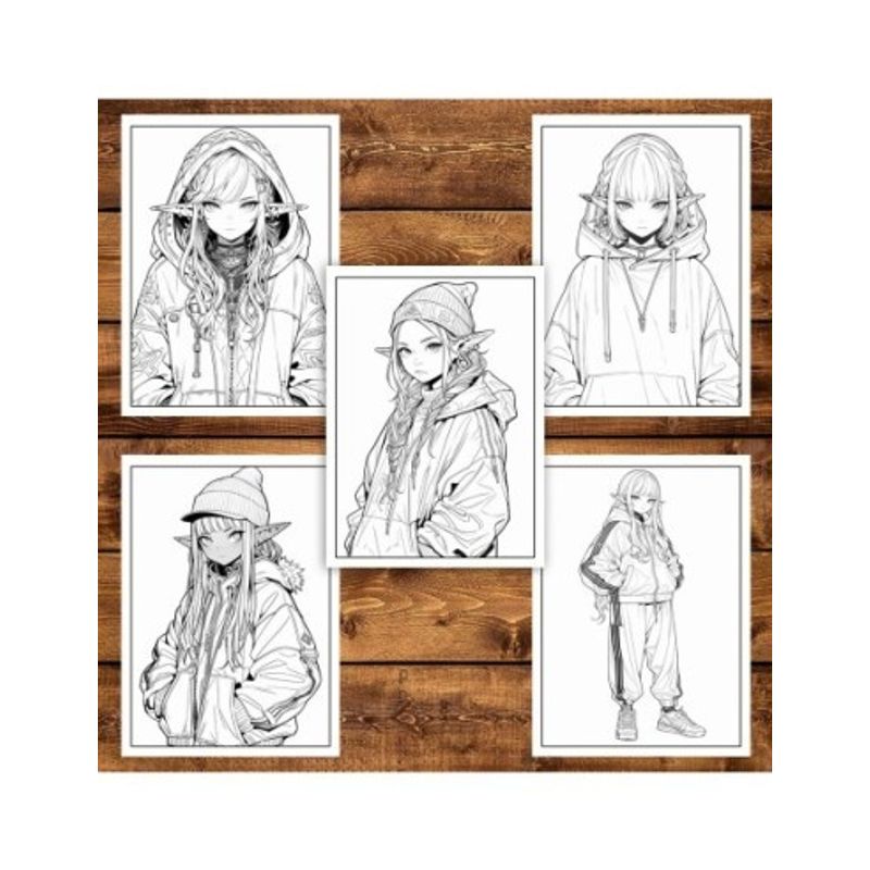 Carti si Birotica - Carti - Carti pentru copii - Carti de colorat - Carte de colorat pentru adulti, 50 de ilustratii Anime Street Elves, 106 pagini, A5 - Infinity.ro