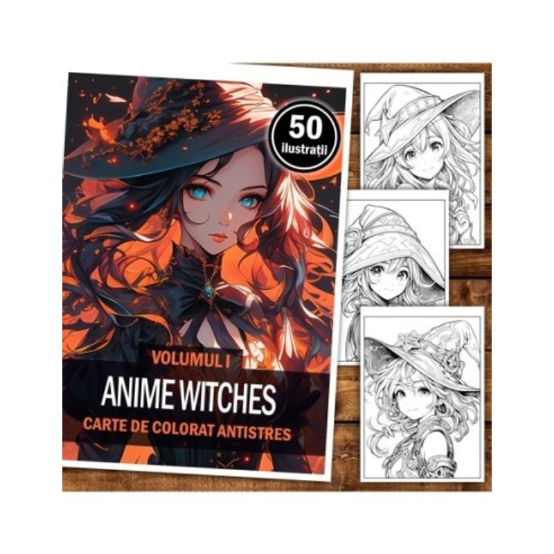Carti si Birotica - Carti - Carti pentru copii - Carti de colorat - Carte de colorat pentru adulti, 50 de ilustratii Anime Witches, 106 pagini, A5 - Infinity.ro