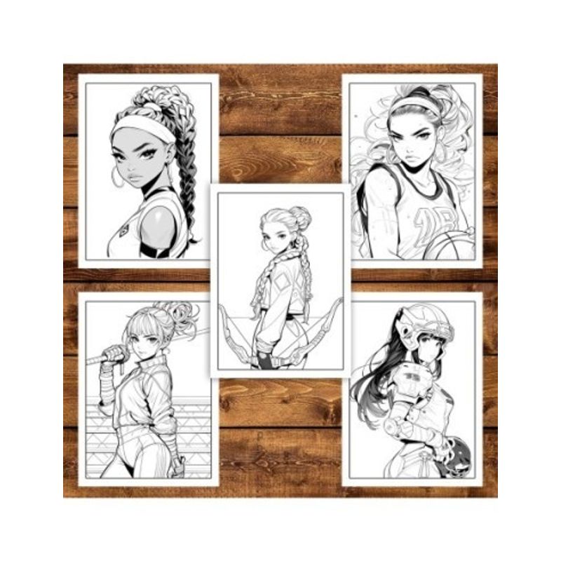 Carti si Birotica - Carti - Carti pentru copii - Carti de colorat - Carte de colorat pentru adulti, 50 de ilustratii Anime Sports Girls, 106 pagini, A5 - Infinity.ro