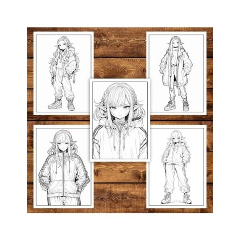 Carti si Birotica - Carti - Carti pentru copii - Carti de colorat - Carte de colorat pentru adulti, 50 de ilustratii Anime Street Elves, 106 pagini, A5 - Infinity.ro