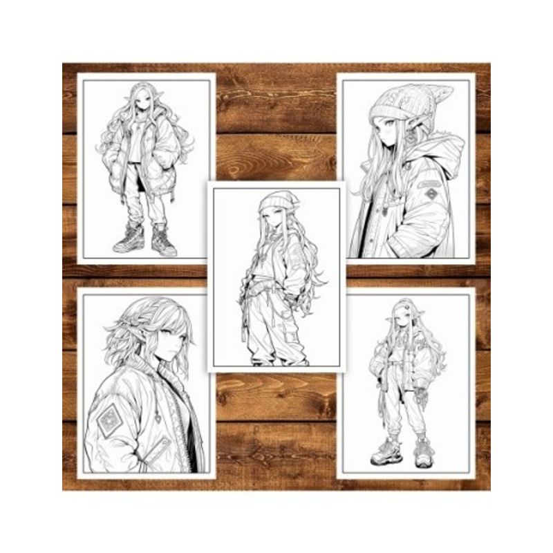 Carti si Birotica - Carti - Carti pentru copii - Carti de colorat - Carte de colorat pentru adulti, 50 de ilustratii Anime Street Elves, 106 pagini, A5 - Infinity.ro