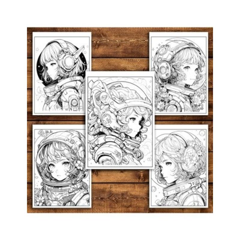 Carti si Birotica - Carti - Carti pentru copii - Carti de colorat - Carte de colorat pentru adulti, 50 de ilustratii Anime Space Girls, 106 pagini, A5 - Infinity.ro