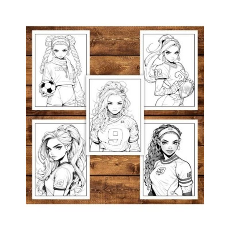 Carti si Birotica - Carti - Carti pentru copii - Carti de colorat - Carte de colorat pentru adulti, 50 de ilustratii Anime Sports Girls, 106 pagini, A5 - Infinity.ro