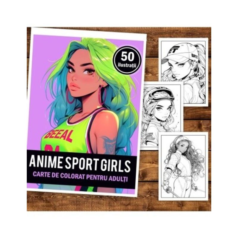 Carti si Birotica - Carti - Carti pentru copii - Carti de colorat - Carte de colorat pentru adulti, 50 de ilustratii Anime Sports Girls, 106 pagini, A5 - Infinity.ro