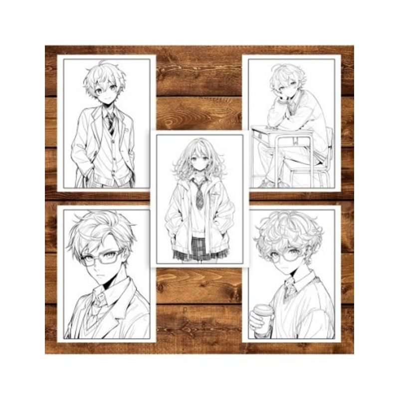 Carti si Birotica - Carti - Carti pentru copii - Carti de colorat - Carte de colorat pentru adulti, 50 de ilustratii Anime School Life, 106 pagini, A5 - Infinity.ro