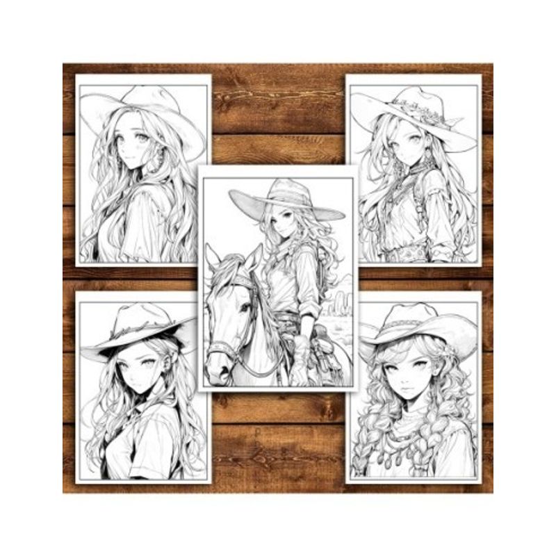 Carti si Birotica - Carti - Carti pentru copii - Carti de colorat - Carte de colorat pentru adulti, 50 de ilustratii Anime Wild West, 106 pagini, A5 - Infinity.ro