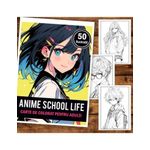 Carti si Birotica - Carti - Carti pentru copii - Carti de colorat - Carte de colorat pentru adulti, 50 de ilustratii Anime School Life, 106 pagini, A5 - Infinity.ro