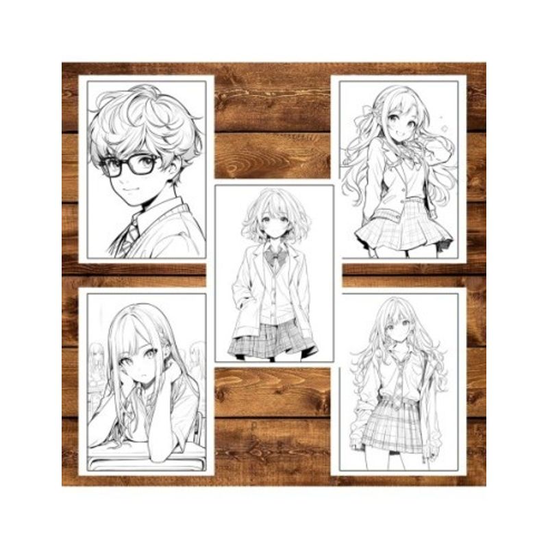 Carti si Birotica - Carti - Carti pentru copii - Carti de colorat - Carte de colorat pentru adulti, 50 de ilustratii Anime School Life, 106 pagini, A5 - Infinity.ro