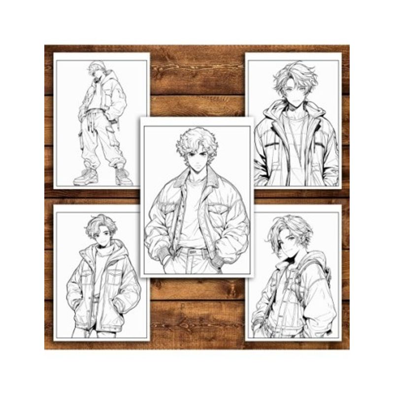 Carti si Birotica - Carti - Carti pentru copii - Carti de colorat - Carte de colorat pentru adulti, 50 de ilustratii Anime Retro Boys, 106 pagini, A5 - Infinity.ro