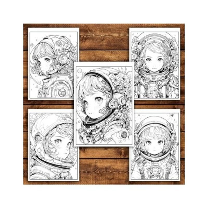 Carti si Birotica - Carti - Carti pentru copii - Carti de colorat - Carte de colorat pentru adulti, 50 de ilustratii Anime Space Girls, 106 pagini, A5 - Infinity.ro