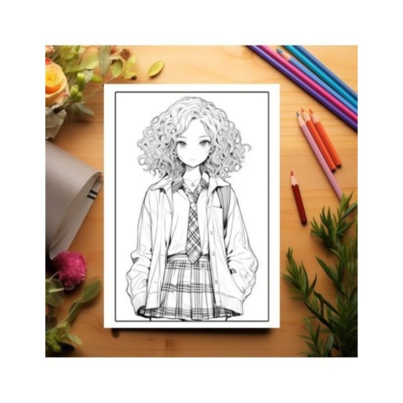 Carti si Birotica - Carti - Carti pentru copii - Carti de colorat - Carte de colorat pentru adulti, 50 de ilustratii Anime School Life, 106 pagini, A5 - Infinity.ro