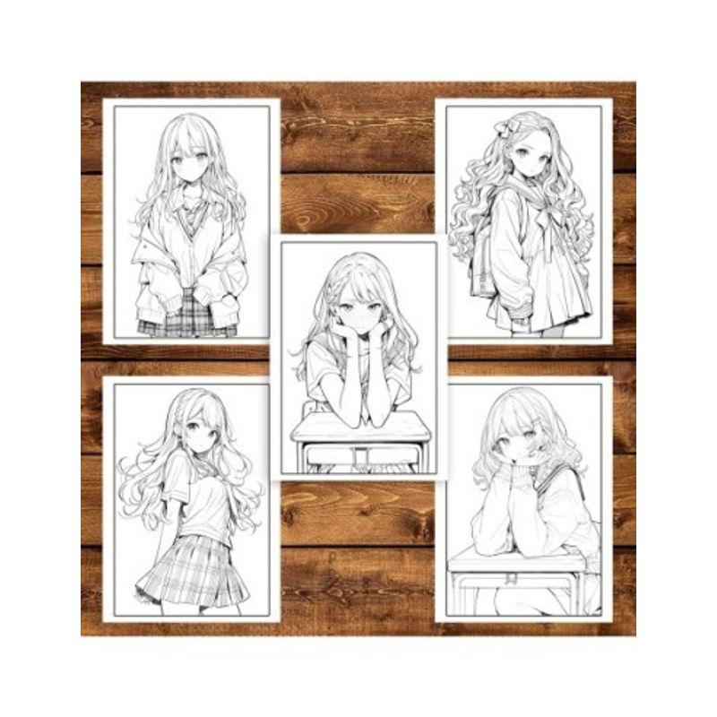 Carti si Birotica - Carti - Carti pentru copii - Carti de colorat - Carte de colorat pentru adulti, 50 de ilustratii Anime School Life, 106 pagini, A5 - Infinity.ro