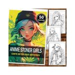 Carti si Birotica - Carti - Carti pentru copii - Carti de colorat - Carte de colorat pentru adulti, 50 de ilustratii Anime Stoner Girls, 106 pagini, A5 - Infinity.ro
