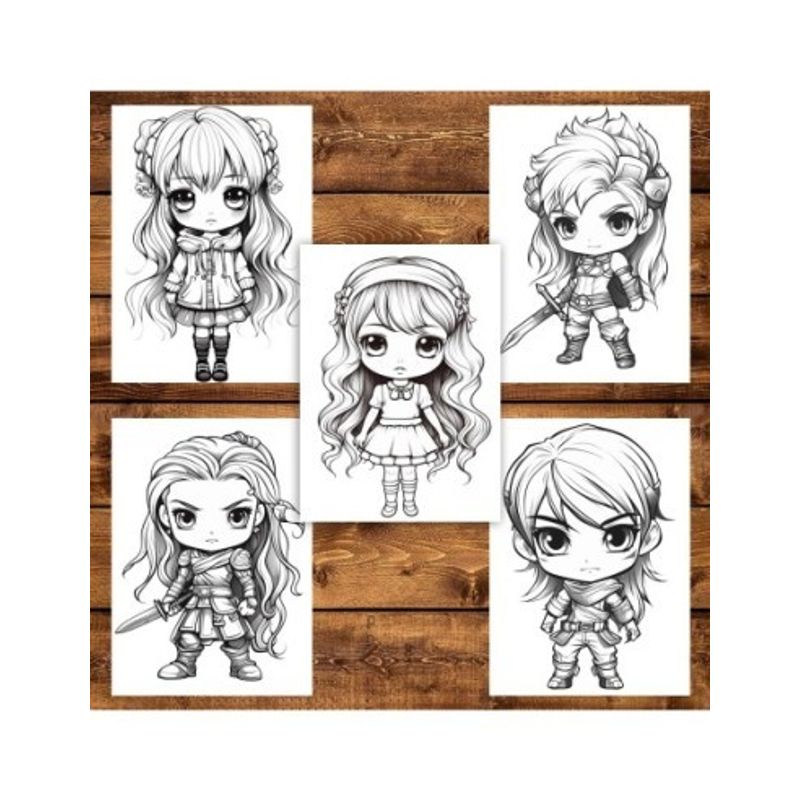 Carti si Birotica - Carti - Carti pentru copii - Carti de colorat - Carte de colorat pentru adulti, 50 de ilustratii Cute Chibi Girls, 106 pagini, A5 - Infinity.ro
