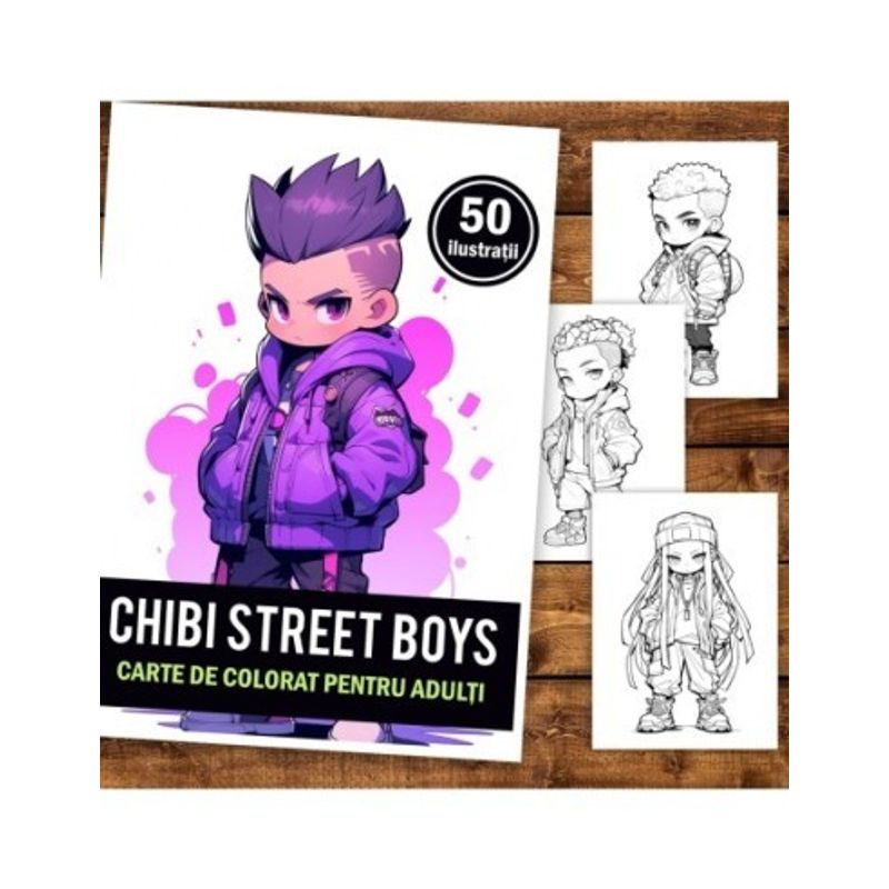 Carti si Birotica - Carti - Carti pentru copii - Carti de colorat - Carte de colorat pentru adulti, 50 de ilustratii Chibi Street Boys, 106 pagini, A5 - Infinity.ro