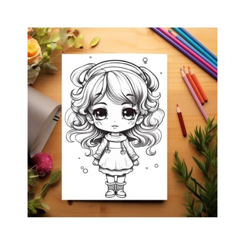 Carti si Birotica - Carti - Carti pentru copii - Carti de colorat - Carte de colorat pentru adulti, 50 de ilustratii Cute Chibi Girls, 106 pagini, A5 - Infinity.ro
