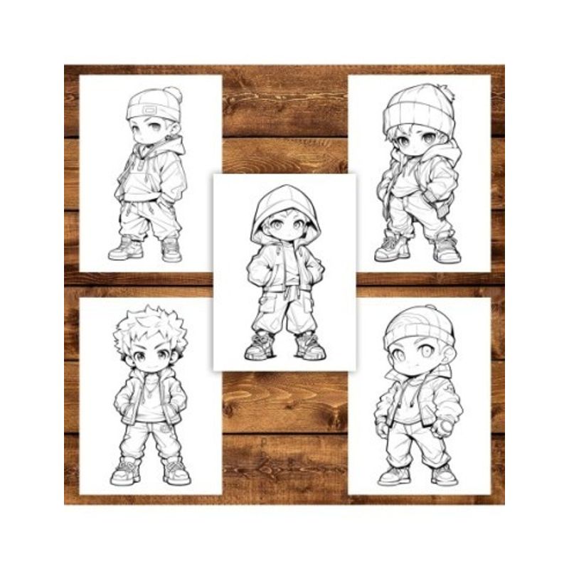Carti si Birotica - Carti - Carti pentru copii - Carti de colorat - Carte de colorat pentru adulti, 50 de ilustratii Chibi Street Boys, 106 pagini, A5 - Infinity.ro