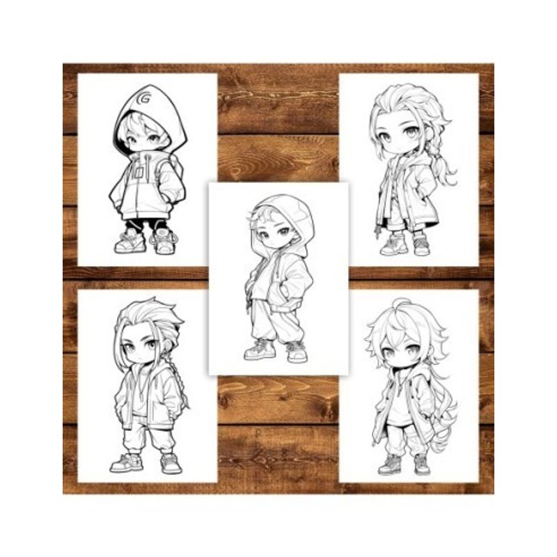 Carti si Birotica - Carti - Carti pentru copii - Carti de colorat - Carte de colorat pentru adulti, 50 de ilustratii Chibi Street Boys, 106 pagini, A5 - Infinity.ro