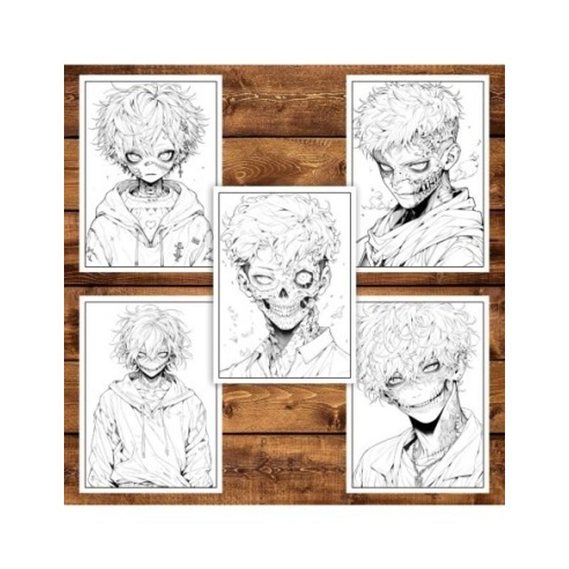 Carti si Birotica - Carti - Carti pentru copii - Carti de colorat - Carte de colorat pentru adulti, 50 de ilustratii Anime Zombie Boys, 106 pagini, A5 - Infinity.ro
