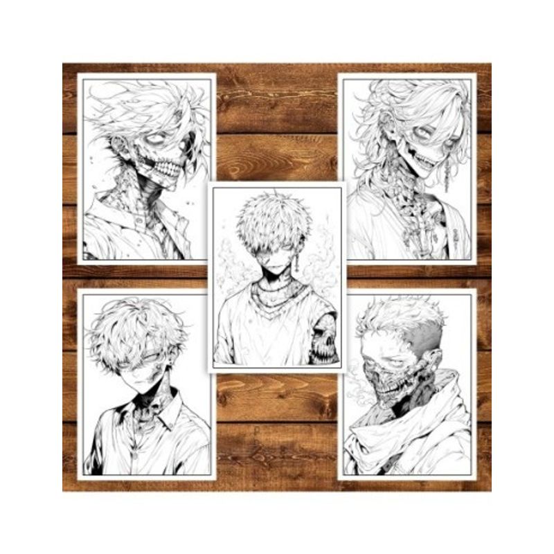 Carti si Birotica - Carti - Carti pentru copii - Carti de colorat - Carte de colorat pentru adulti, 50 de ilustratii Anime Zombie Boys, 106 pagini, A5 - Infinity.ro