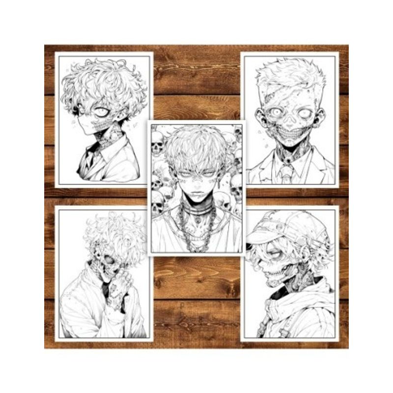 Carti si Birotica - Carti - Carti pentru copii - Carti de colorat - Carte de colorat pentru adulti, 50 de ilustratii Anime Zombie Boys, 106 pagini, A5 - Infinity.ro