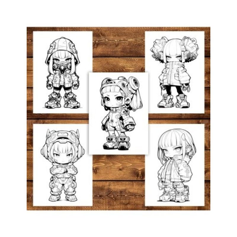 Carti si Birotica - Carti - Carti pentru copii - Carti de colorat - Carte de colorat pentru adulti, 50 de ilustratii Chibi Cyberpunk Girls, 106 pagini, A5 - Infinity.ro