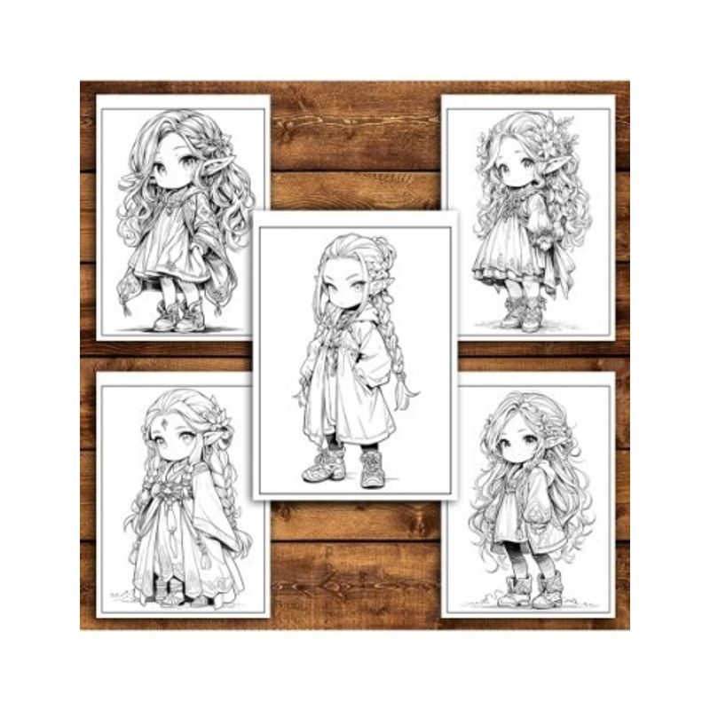 Carti si Birotica - Carti - Carti pentru copii - Carti de colorat - Carte de colorat pentru adulti, 50 de ilustratii Chibi Elf Girls, 106 pagini, A5 - Infinity.ro