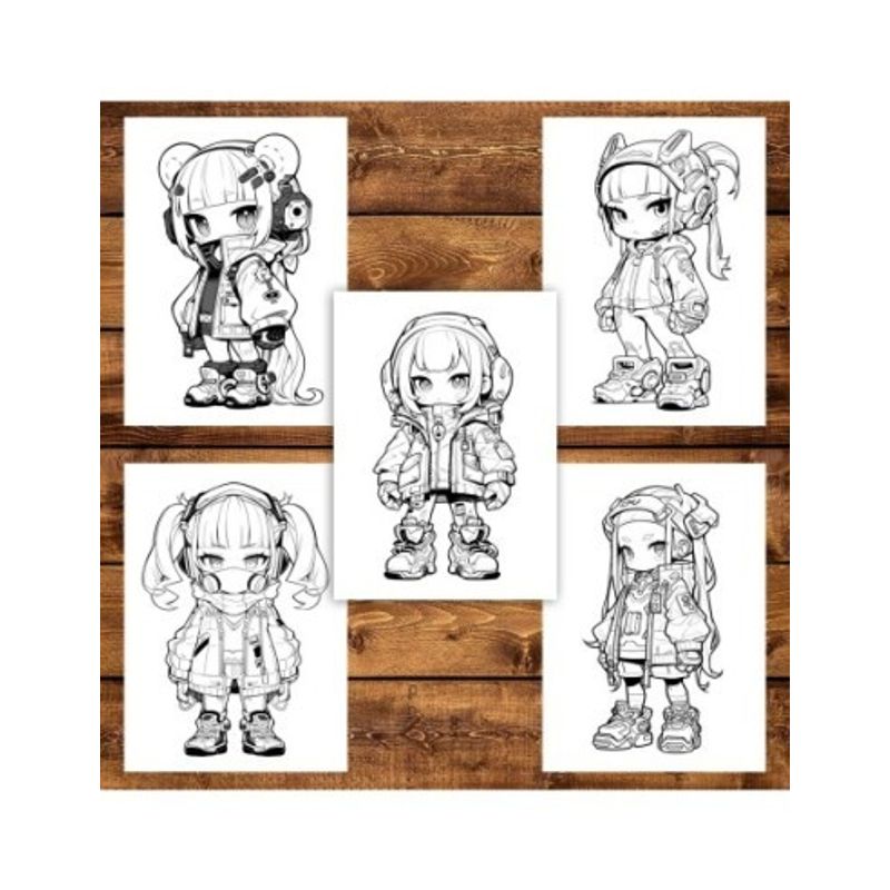 Carti si Birotica - Carti - Carti pentru copii - Carti de colorat - Carte de colorat pentru adulti, 50 de ilustratii Chibi Cyberpunk Girls, 106 pagini, A5 - Infinity.ro