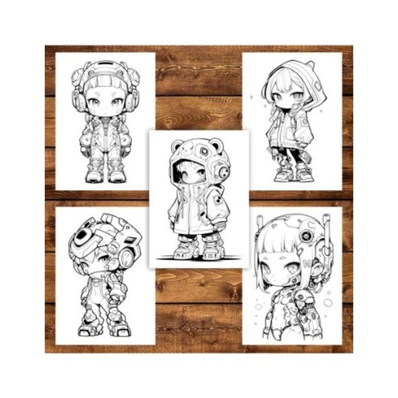 Carti si Birotica - Carti - Carti pentru copii - Carti de colorat - Carte de colorat pentru adulti, 50 de ilustratii Chibi Cyberpunk Girls, 106 pagini, A5 - Infinity.ro