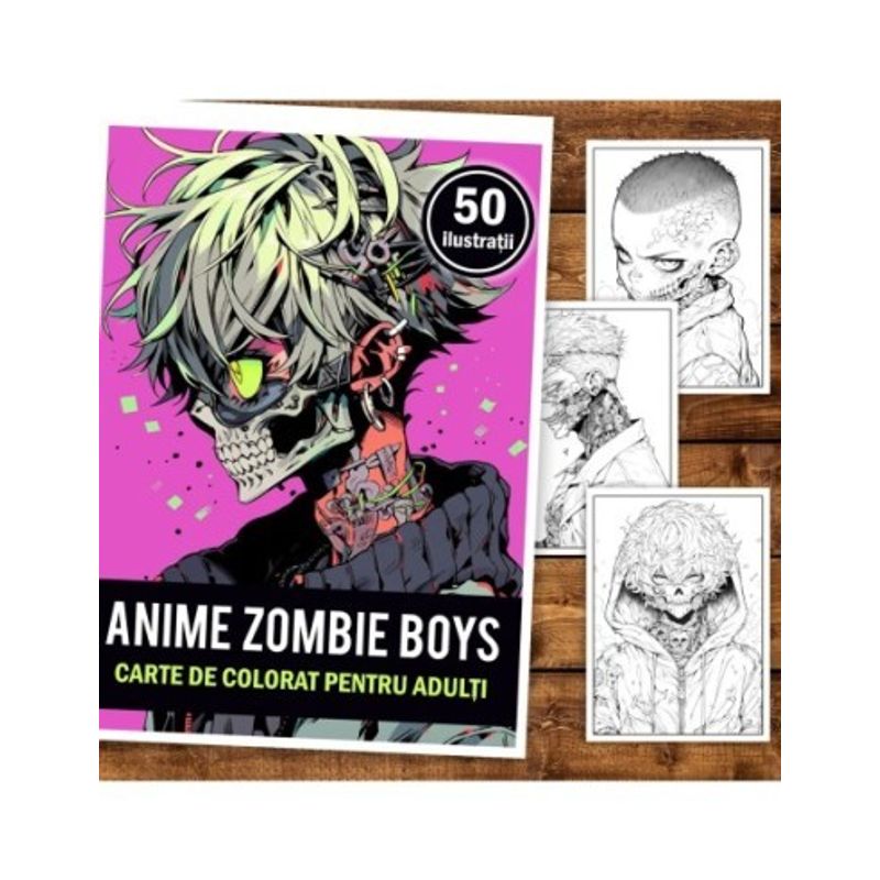 Carti si Birotica - Carti - Carti pentru copii - Carti de colorat - Carte de colorat pentru adulti, 50 de ilustratii Anime Zombie Boys, 106 pagini, A5 - Infinity.ro