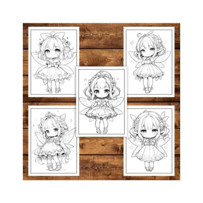 Carti si Birotica - Carti - Carti pentru copii - Carti de colorat - Carte de colorat pentru adulti, 50 de ilustratii Chibi Fairy Girls, 106 pagini, A5 - Infinity.ro