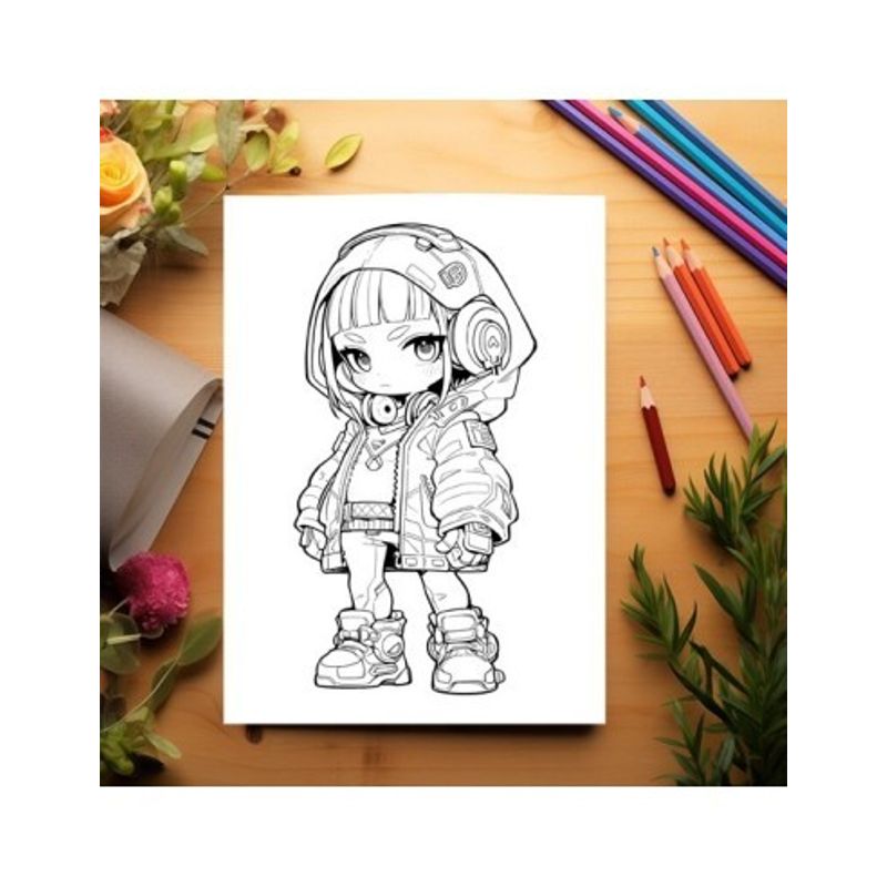 Carti si Birotica - Carti - Carti pentru copii - Carti de colorat - Carte de colorat pentru adulti, 50 de ilustratii Chibi Cyberpunk Girls, 106 pagini, A5 - Infinity.ro
