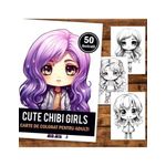 Carti si Birotica - Carti - Carti pentru copii - Carti de colorat - Carte de colorat pentru adulti, 50 de ilustratii Cute Chibi Girls, 106 pagini, A5 - Infinity.ro