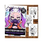 Carti si Birotica - Carti - Carti pentru copii - Carti de colorat - Carte de colorat pentru adulti, 50 de ilustratii Chibi Cyberpunk Girls, 106 pagini, A5 - Infinity.ro