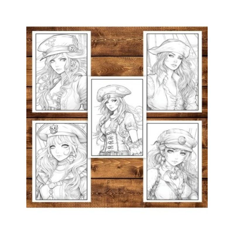 Carti si Birotica - Carti - Carti pentru copii - Carti de colorat - Carte de colorat pentru adulti, 50 de ilustratii Pirate Girls, 106 pagini, A5 - Infinity.ro