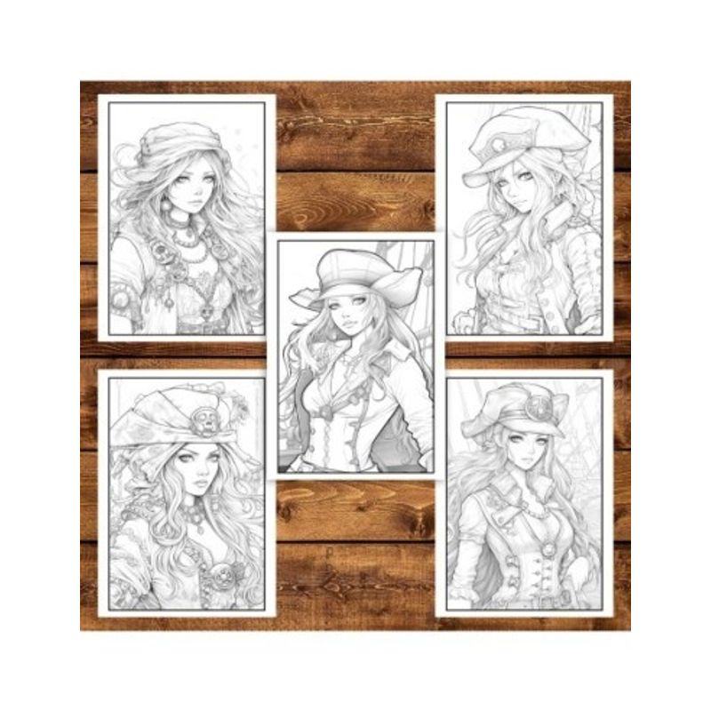 Carti si Birotica - Carti - Carti pentru copii - Carti de colorat - Carte de colorat pentru adulti, 50 de ilustratii Pirate Girls, 106 pagini, A5 - Infinity.ro