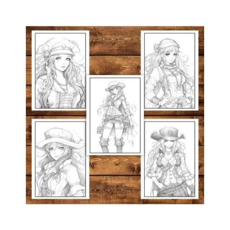 Carti si Birotica - Carti - Carti pentru copii - Carti de colorat - Carte de colorat pentru adulti, 50 de ilustratii Pirate Girls, 106 pagini, A5 - Infinity.ro