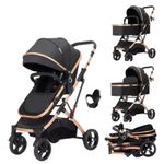 Jucarii, Copii si Bebe - Carucioare si articole de transport - Carucioare - Carucioare 2 in 1 - Carucior 2 in 1 pliabil si reversibil pentru bebelusi, cu cos de depozitare, 0-36 luni, pana la 15 kg, negru - Infinity.ro