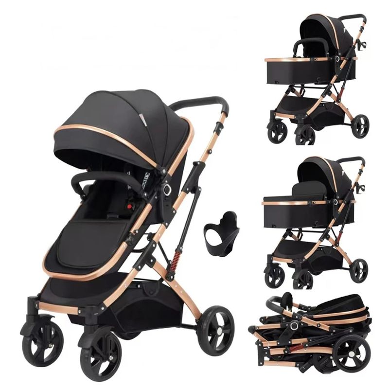 Jucarii, Copii si Bebe - Carucioare si articole de transport - Carucioare - Carucioare 2 in 1 - Carucior 2 in 1 pliabil si reversibil pentru bebelusi, cu cos de depozitare, 0-36 luni, pana la 15 kg, negru - Infinity.ro