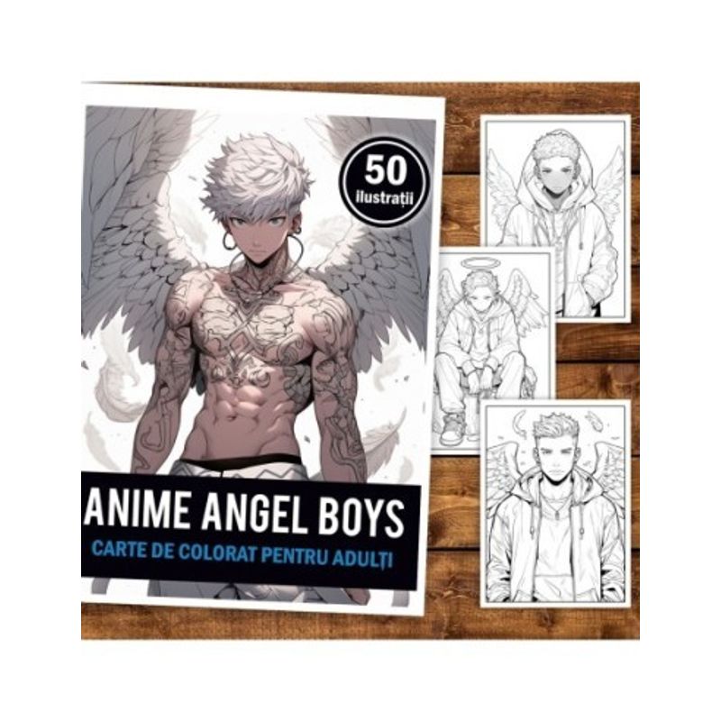 Carti si Birotica - Carti - Carti pentru copii - Carti de colorat - Carte de colorat pentru adulti, 50 de ilustratii, Anime Angel Boys, 106 pagini, A5 - Infinity.ro