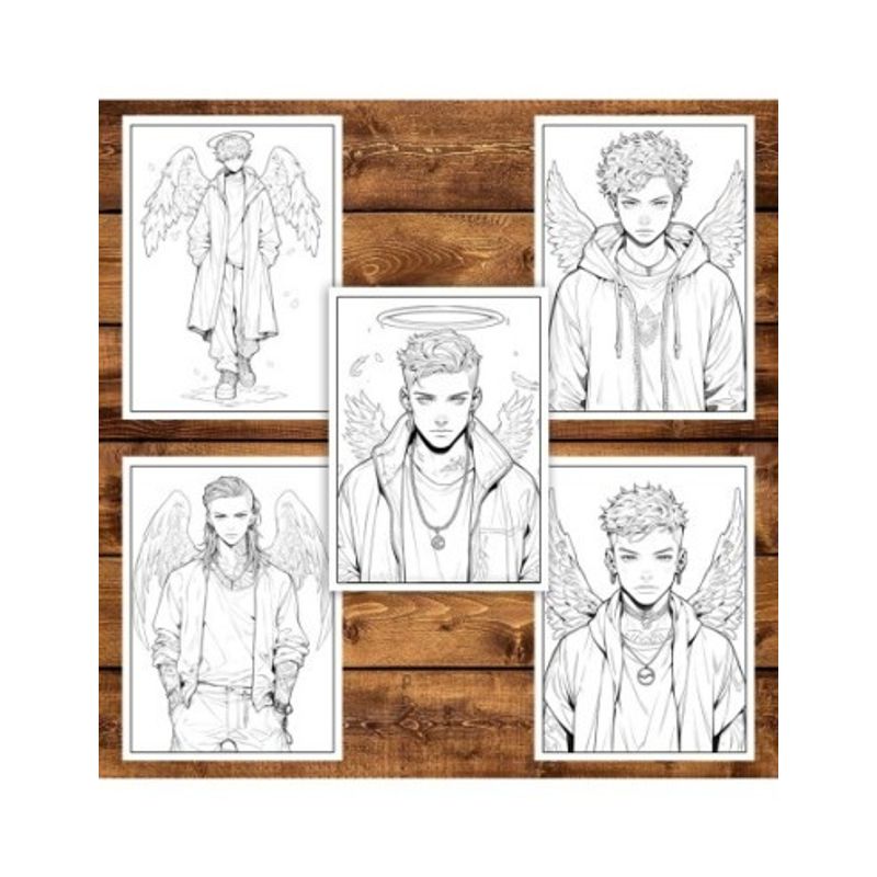 Carti si Birotica - Carti - Carti pentru copii - Carti de colorat - Carte de colorat pentru adulti, 50 de ilustratii, Anime Angel Boys, 106 pagini, A5 - Infinity.ro