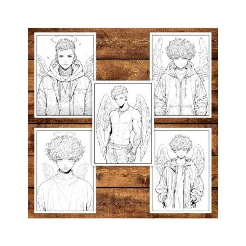 Carti si Birotica - Carti - Carti pentru copii - Carti de colorat - Carte de colorat pentru adulti, 50 de ilustratii, Anime Angel Boys, 106 pagini, A5 - Infinity.ro