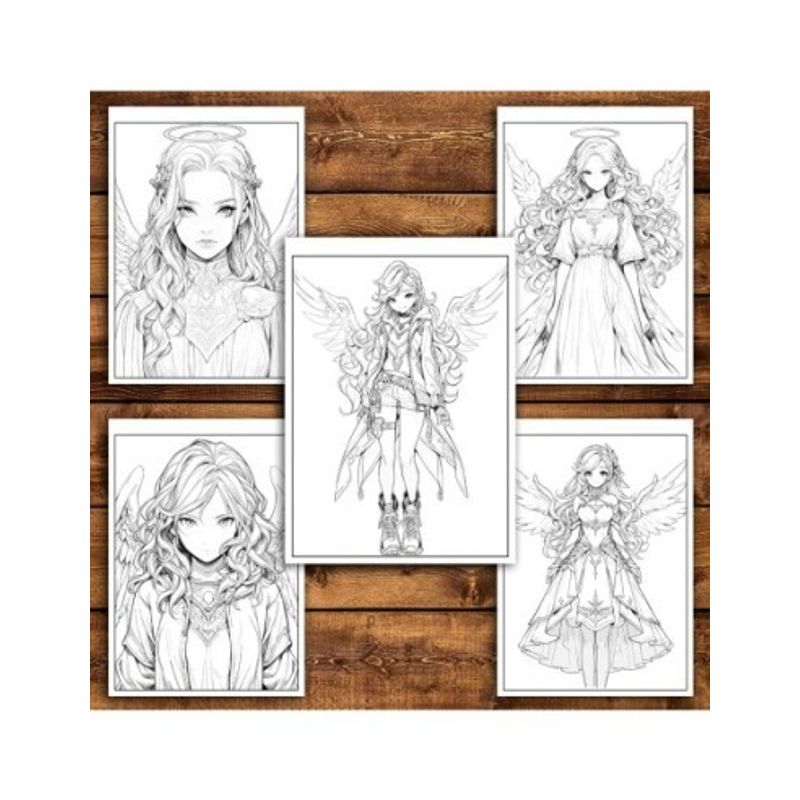 Carti si Birotica - Carti - Carti pentru copii - Carti de colorat - Carte de colorat pentru adulti, 50 de ilustratii, Anime Angel Girls, 106 pagini, A5 - Infinity.ro