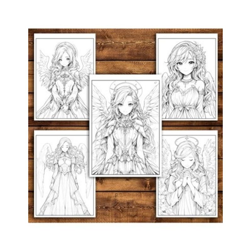 Carti si Birotica - Carti - Carti pentru copii - Carti de colorat - Carte de colorat pentru adulti, 50 de ilustratii, Anime Angel Girls, 106 pagini, A5 - Infinity.ro