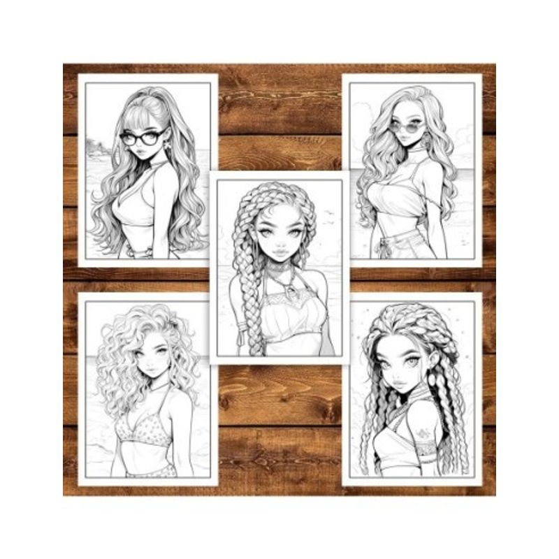 Carti si Birotica - Carti - Carti pentru copii - Carti de colorat - Carte de colorat pentru adulti, 50 de ilustratii, Anime Beach Girls, 106 pagini, A5 - Infinity.ro