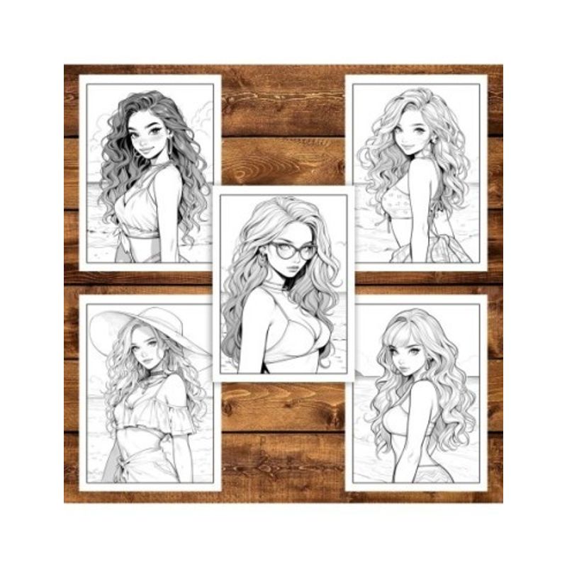 Carti si Birotica - Carti - Carti pentru copii - Carti de colorat - Carte de colorat pentru adulti, 50 de ilustratii, Anime Beach Girls, 106 pagini, A5 - Infinity.ro