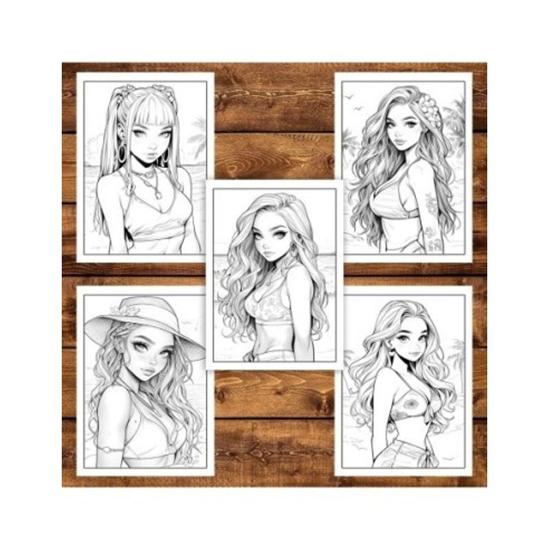 Carti si Birotica - Carti - Carti pentru copii - Carti de colorat - Carte de colorat pentru adulti, 50 de ilustratii, Anime Beach Girls, 106 pagini, A5 - Infinity.ro
